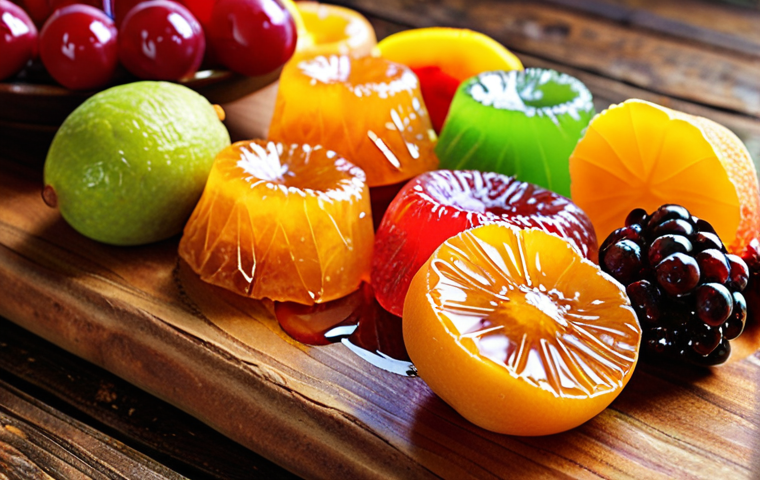 **Image Prompt:** Close-up shot of artisan candied fruit assortment, glistening with syrup, arranged on a rustic wooden board. Focus on vibrant colors and textures, evoking a sense of Spanish holiday tradition and family celebration, like "Roscón de Reyes."