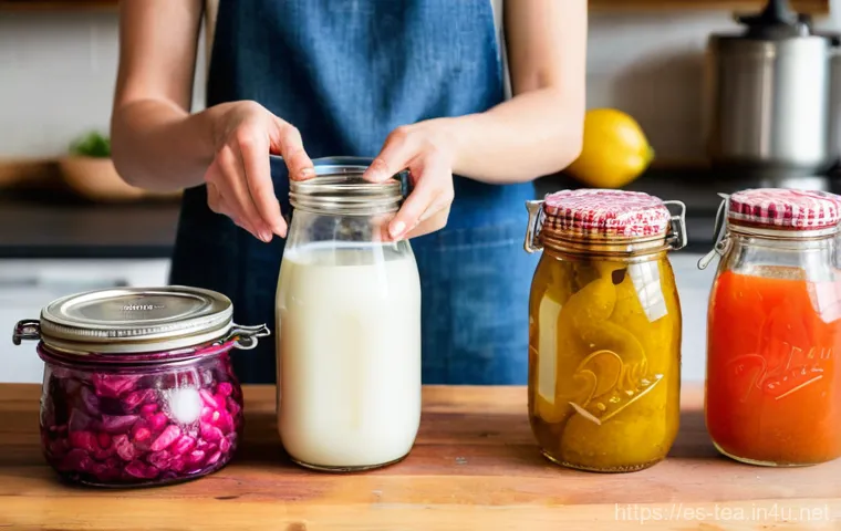 다과와 발효 음료 - **Prompt 2: Modern Probiotic Delights and Snacks**
    "A brightly lit, contemporary kitchen counter...