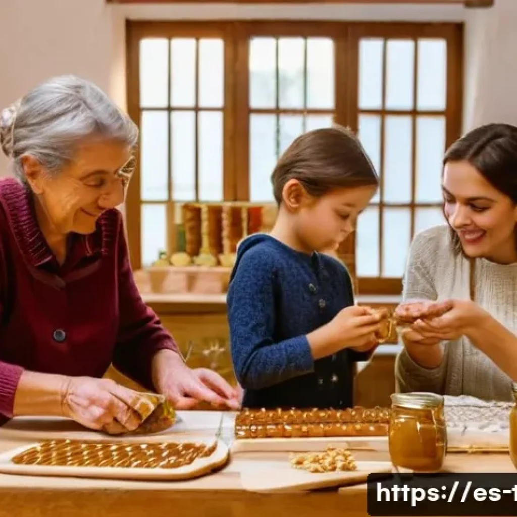 다과 브랜드 스토리 - A warm, rustic artisan candy workshop in a traditional Spanish village, showcasing a multi-generatio...