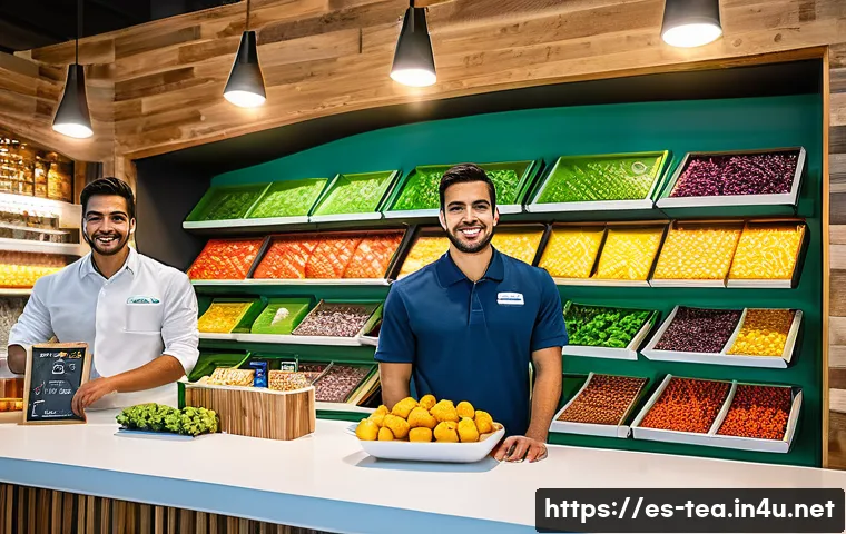 다과와 프랜차이즈 - A vibrant urban snack bar scene in Mexico City, showcasing a diverse group of young professionals an...